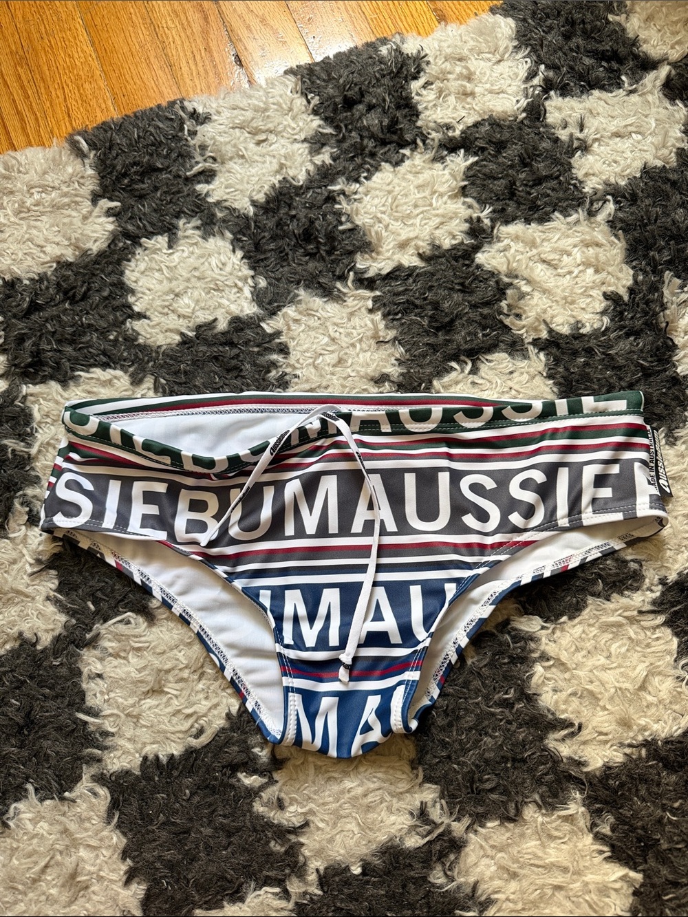 aussieBum Multi-Striped Logo Print Men's Swim Briefs Size Medium